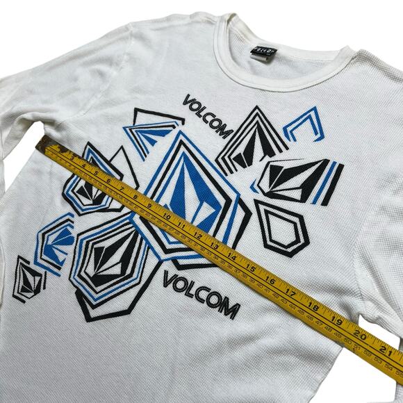 Volcom Thermal Long Sleeve Shirt White Blue Black Graphic Waffle Knit Men’s L - Picture 5 of 8